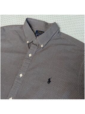 Polo Ralph Lauren Slim Fit Gingham Stretch Poplin Shirt Mens XL 17 1/2 Black
